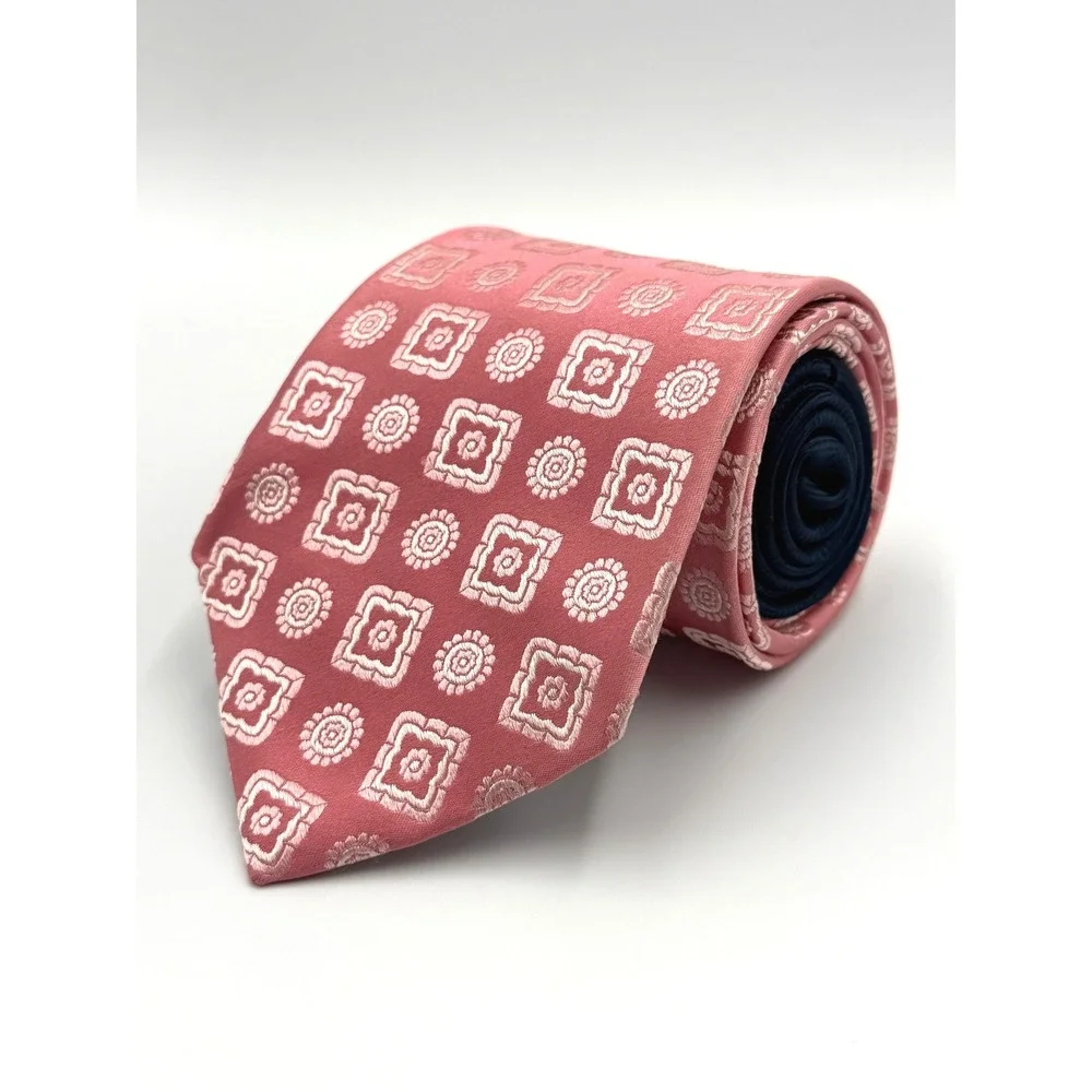 Tommy Hilfiger Necktie Mens Pink Geometric Medallion 100% Silk‎ USA 59